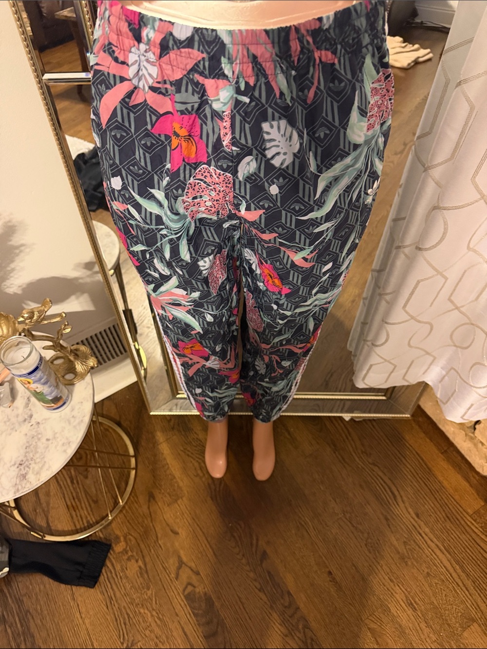 Floral Print Elastic-Waist Women’s Pants in Navy and Pink